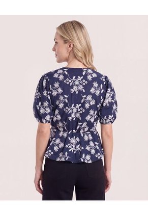 Blusa Manga Corta Texturizada  Para Mujer Azul Ostu