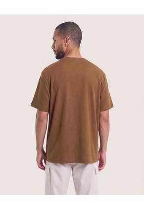 Camiseta Unicolor Texturizada  Para Hombre Café Ostu