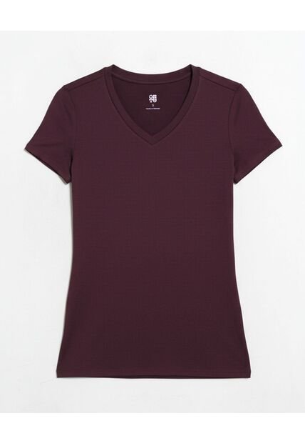 Camiseta  Para Mujer Manga Corta Cuello V Color Vino Marca Ostu #40092806