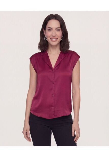 Camisa Satinada Sin Mangas  Para Mujer Vino Ostu