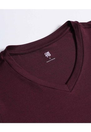 Camiseta  Para Mujer Manga Corta Cuello V Color Vino Marca Ostu #40092806