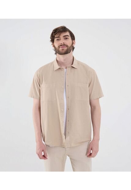 Camisa Para Hombre Manga Corta Con Bolsillo Cuello Casual M Color Beige Marca Ostu #60010819