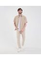 Camisa Para Hombre Manga Corta Con Bolsillo Cuello Casual M Color Beige Marca Ostu #60010819 de Ostu