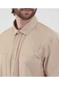 Camisa Para Hombre Manga Corta Con Bolsillo Cuello Casual M Color Beige Marca Ostu #60010819 de Ostu