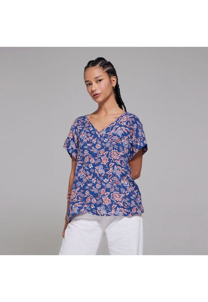 Blusa Para Mujer Manga Corta Color Azul Oscuro Marca Ostu #40120775