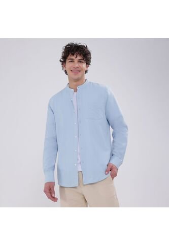 Camisa Para Hombre Manga Larga Con Bolsillo Color Azul Claro Marca Ostu #60010723 Ostu