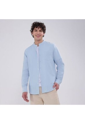 Camisa Para Hombre Manga Larga Con Bolsillo Color Azul Claro Marca Ostu #60010723