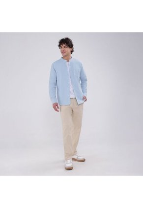 Camisa Para Hombre Manga Larga Con Bolsillo Color Azul Claro Marca Ostu #60010723