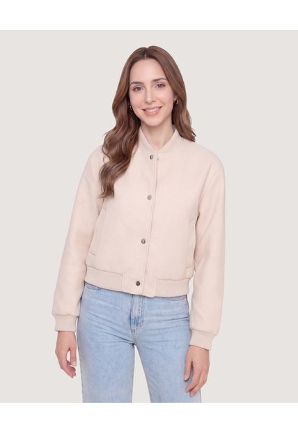 Chaqueta Bomber Cropped  Para Mujer Beige Ostu