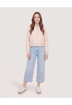 Chaqueta Bomber Cropped  Para Mujer Beige Ostu