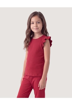 Niña-Camiseta Con Boleros Infantil Niña Rojo Ostu