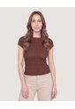 Camiseta Textura Manga Corrida  Para Mujer Café Ostu de Ostu