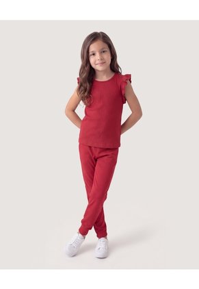 Niña-Camiseta Con Boleros Infantil Niña Rojo Ostu