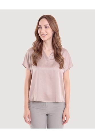 Blusa Con Escote En V  Para Mujer Beige Ostu Ostu