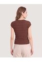 Camiseta Textura Manga Corrida  Para Mujer Café Ostu de Ostu
