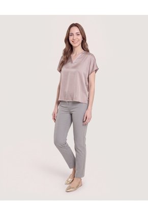 Blusa Con Escote En V Para Mujer Beige Ostu