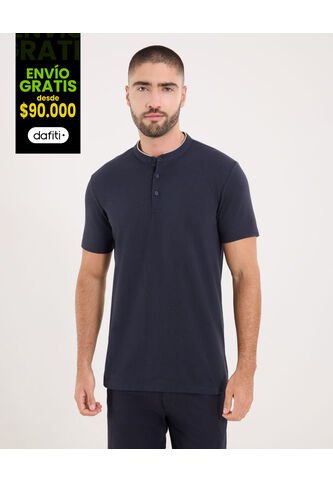 Polo Para Hombre Cuello Mao Sin Bolsillo Color Azul  Marca Ostu #60110511 Ostu