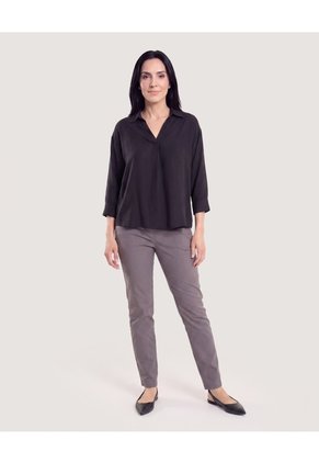 Blusa Fluida Manga 3/4  Para Mujer Negro Ostu