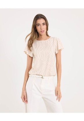 Camiseta Para Mujer Manga Corta Cuello Redondo Color Beige Marca Ostu #40092670