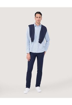 Camisa Para Hombre Manga Larga Con Bolsillo Cuello Casual M Color Azul Claro Marca Ostu #60010792