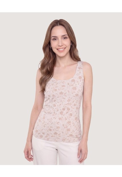 Top Basico Hombro Ancho Estampado  Para Mujer Beige Ostu