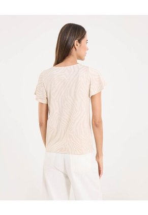 Camiseta Para Mujer Manga Corta Cuello Redondo Color Beige Marca Ostu #40092670