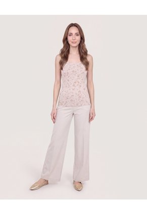 Top Basico Hombro Ancho Estampado  Para Mujer Beige Ostu