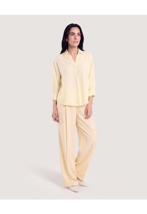 Blusa Fluida Manga 3/4  Para Mujer Amarillo Ostu