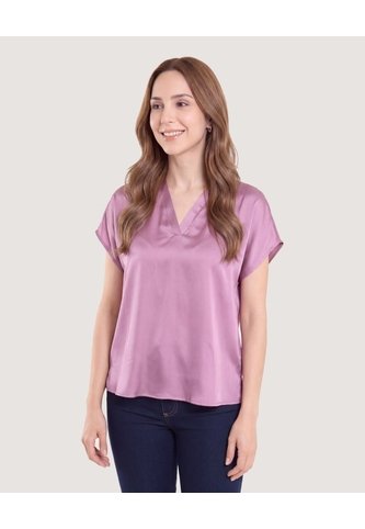 Blusa Con Escote En V  Para Mujer Morado Ostu Ostu