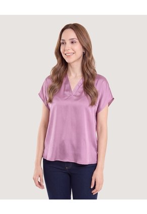 Blusa Con Escote En V Para Mujer Morado Ostu