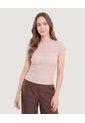 Camiseta Textura Manga Corrida  Para Mujer Beige Ostu de Ostu