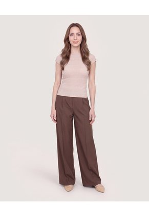 Camiseta Textura Manga Corrida Para Mujer Beige Ostu