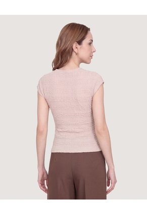 Camiseta Textura Manga Corrida Para Mujer Beige Ostu