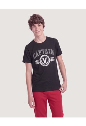 Niño-Camiseta Screen Letter V Infantil Niño Negro Ostu