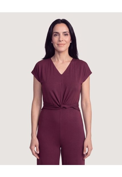 Enterizo Cuello V  Para Mujer Vino Ostu