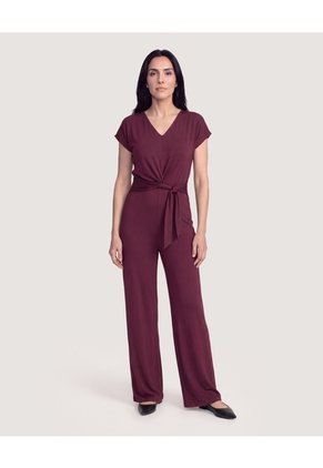 Enterizo Cuello V  Para Mujer Vino Ostu