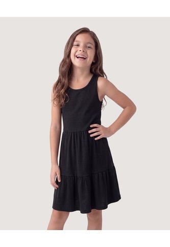 Niña-Vestido Tiered Casual  Infantil Niña Negro Ostu Ostu