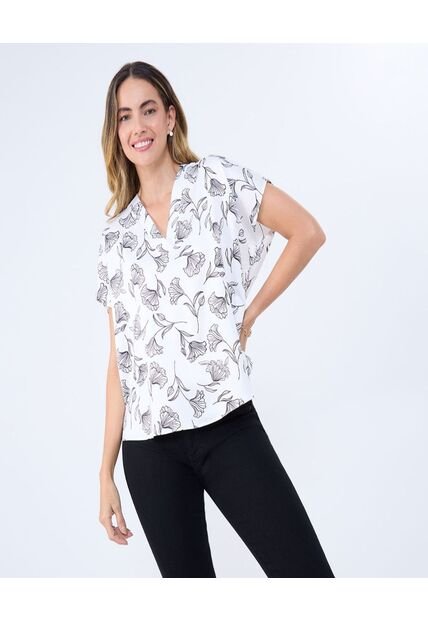 Blusa Para Mujer Manga Corta Color Crudo Marca Ostu #40121111