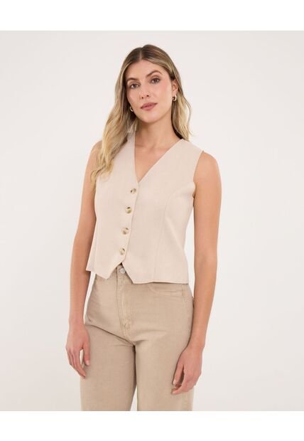 Chaleco Para Mujer Plano Color Arena Marca Ostu #40250027