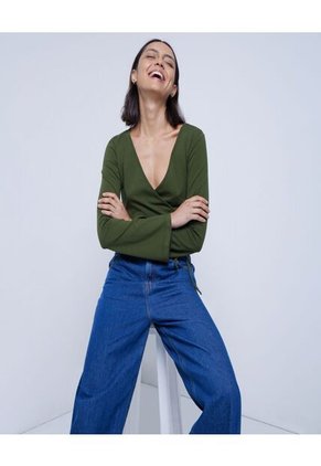 Crop Top Para Mujer Manga Larga Color Verde  Marca Ostu #40091764