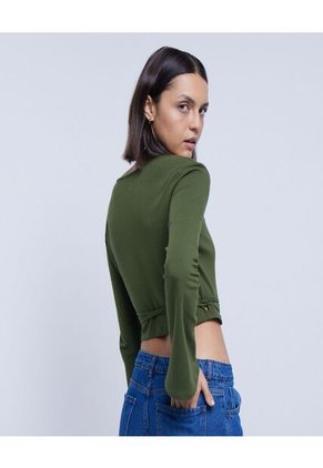 Crop Top Para Mujer Manga Larga Color Verde  Marca Ostu #40091764