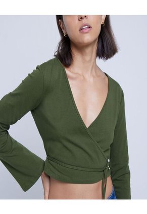 Crop Top Para Mujer Manga Larga Color Verde  Marca Ostu #40091764