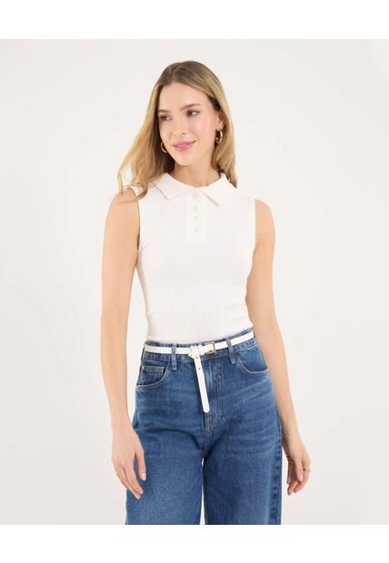 Polo Para Mujer Manga Sisa Color Crema Marca Ostu #40110184