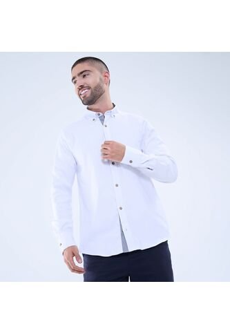 Camisa Para Hombre Manga Larga Sin Bolsillo Cuello Casual M Color Blanco Marca Ostu #60010774 Ostu