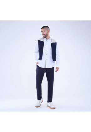 Camisa Para Hombre Manga Larga Sin Bolsillo Cuello Casual M Color Blanco Marca Ostu #60010774