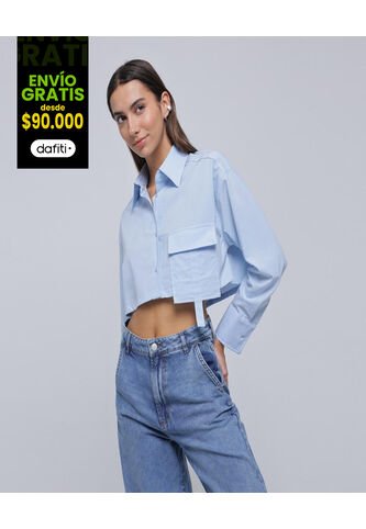 Camisa Para Mujer Manga Larga Color Celeste Marca Ostu #40010234 Ostu