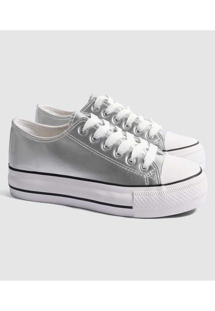 Tenis Para Mujer Canvas Color Plata Marca Ostu #40720158