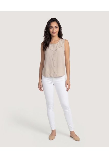 Blusa Lace Detail  Para Mujer Beige Ostu