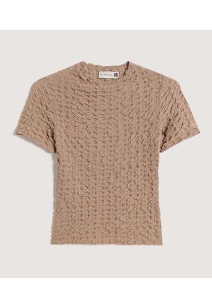 Camiseta Para Mujer Manga Corta Cuello Alto Color Camel Marca Ostu #40092623