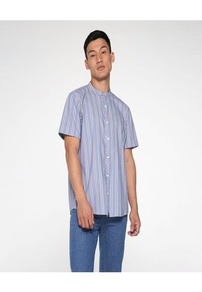 Camisa Para Hombre Manga Corta Sin Bolsillo Cuello Neru Color Azul Marca Ostu #60010519